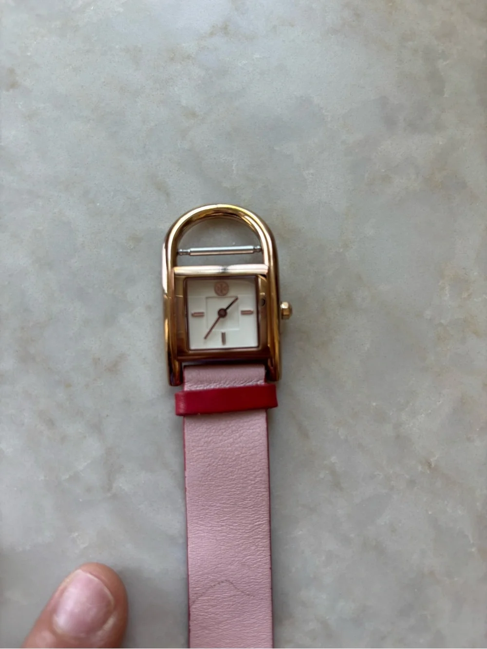 Tory Burch Thayer pink and beige leather strape watch
